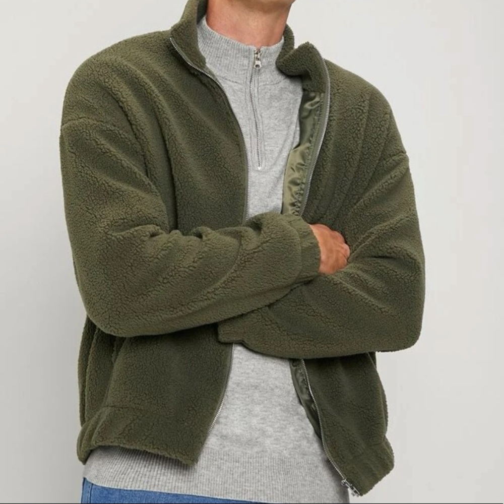 SHEIN Men Drop Shoulder Zipper Teddy Jacket